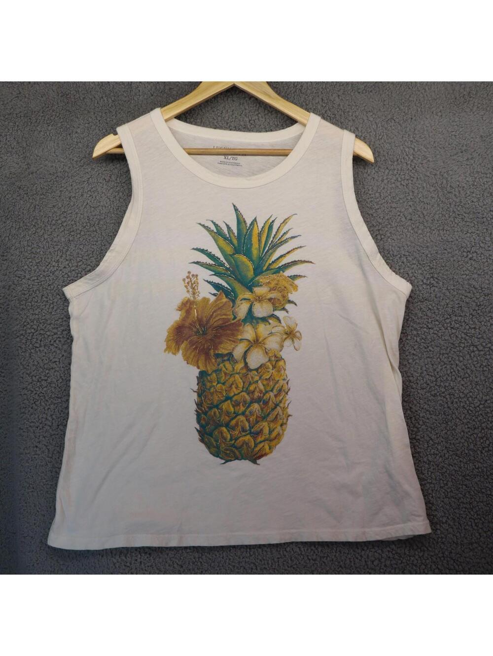 Lucky Brand Women 1X Tank Top White Pineapple